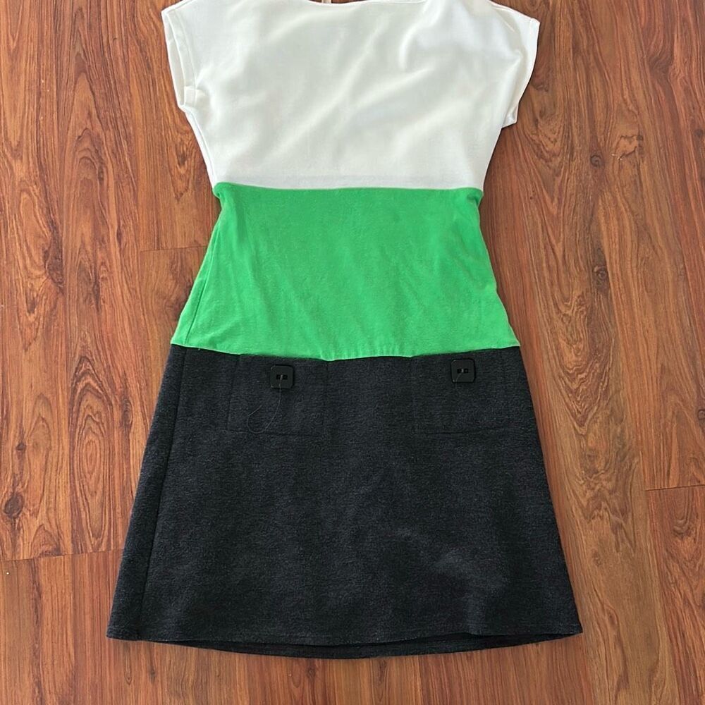 Bailey 44 grey green cream color block fitted dress cap sleeve size S